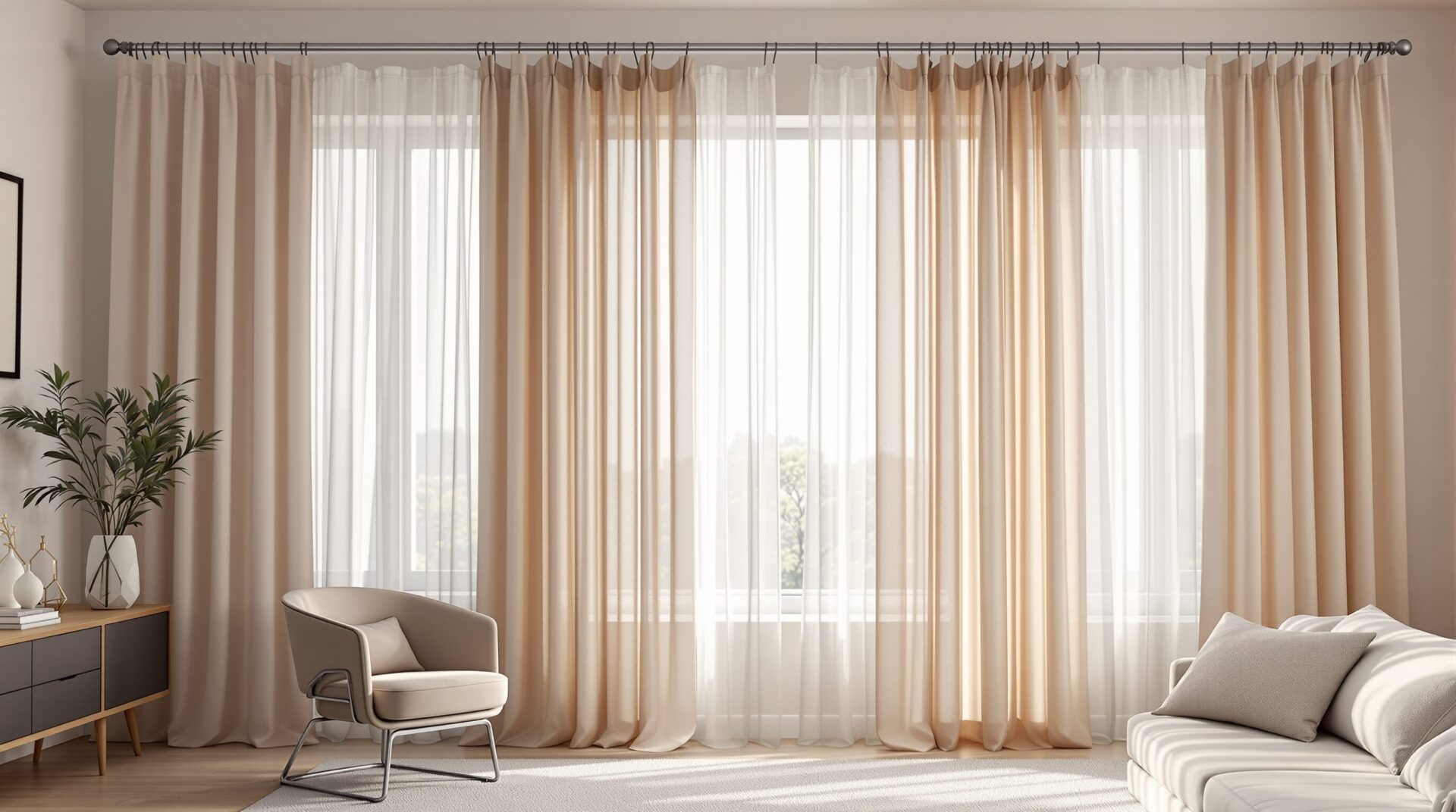 voilage et double rideaux sur la même tringle